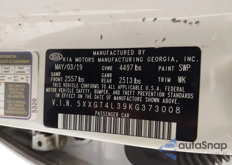 2019 Kia Optima S from USA, damaged, VIN 5XXGT4L39KG373008